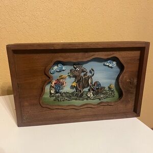 Vintage Hand Carved- Hand Painted- Hand Framed “Where’s The Milk”  Picture
